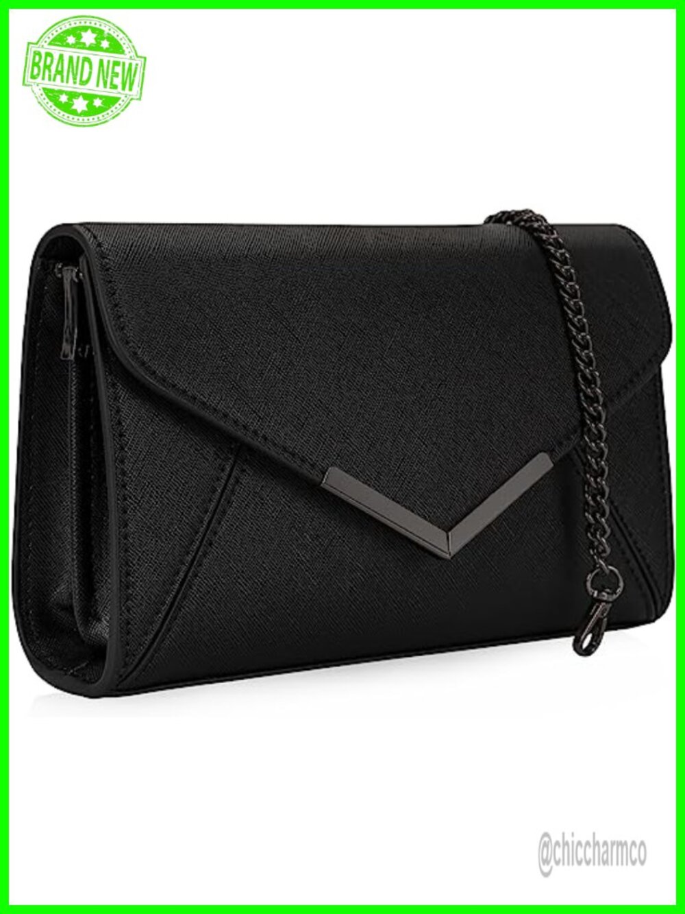 Faux Saffiano Leather Envelope Clutch Evening Handbag Foldover Purse